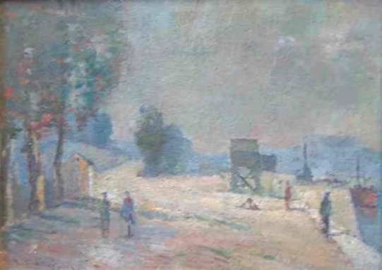 Quai de Seine  Meudon. 1960-1969. Huile sur carton. 20 X 28 cm. Coll. particulire